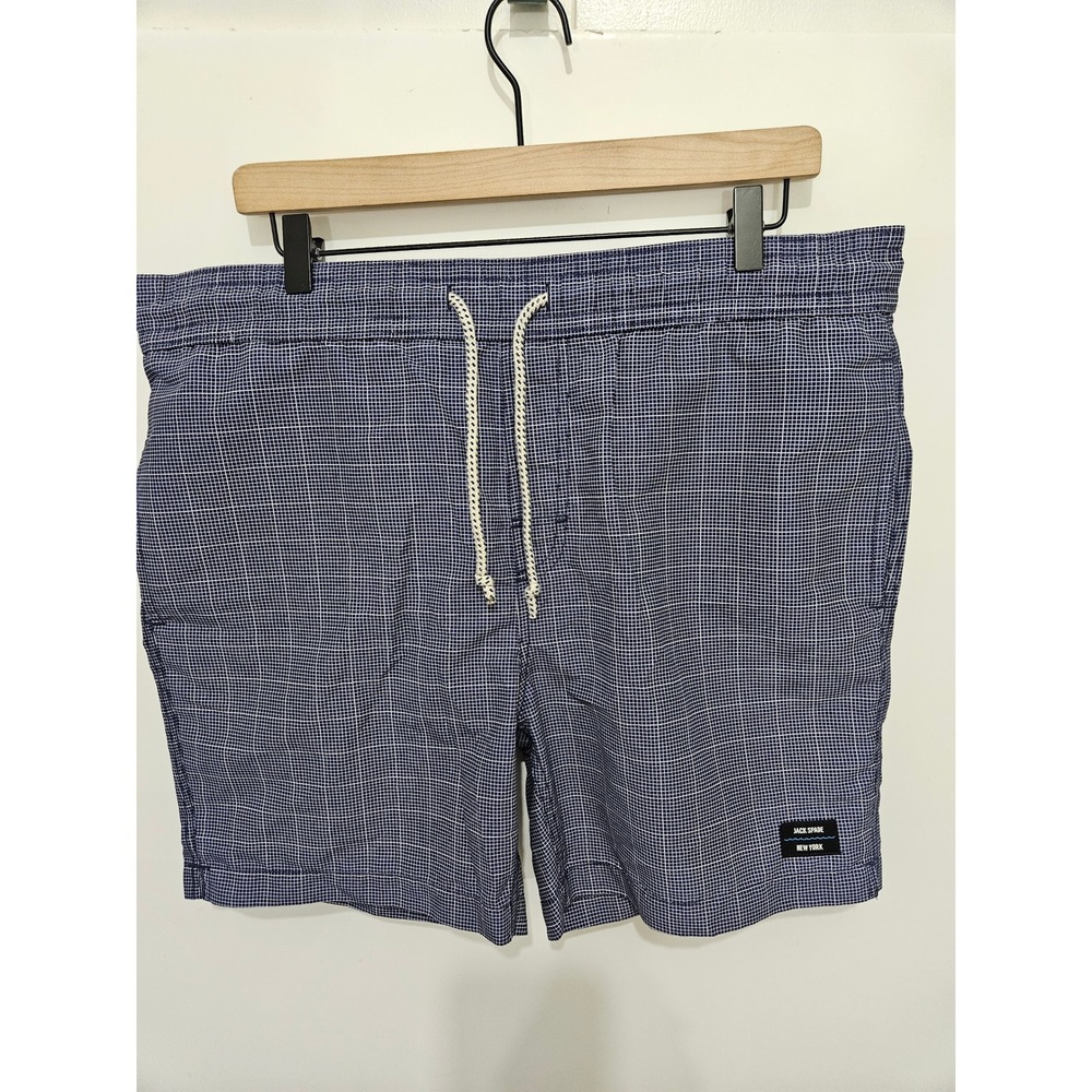 Jack Spade New York Mens Navy Blue Grid Check Swim Trunks Board Shorts Size M